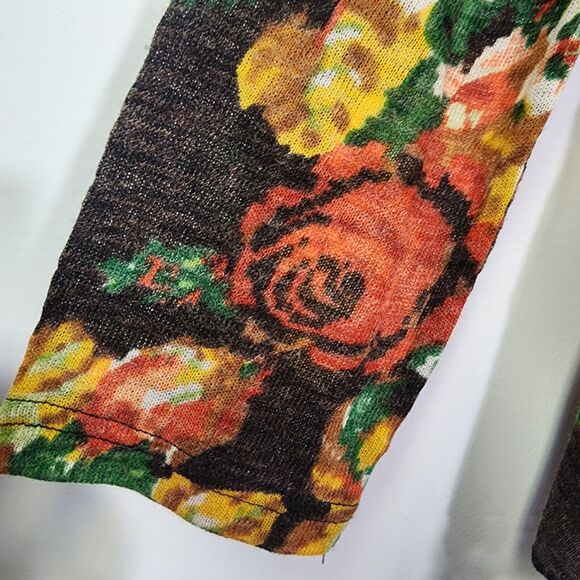 This & That Blouse Large Multicolor Mix Media Cowl Neck Crochet Patchwork Sheer - Picture 7 of 11